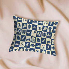 Niedlich Modern Blue Checkered Icons Muster Boy's Kissenbezug