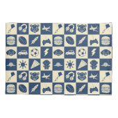 Niedlich Modern Blue Checkered Icons Muster Boy's Kissenbezug (Rückseite)