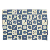 Niedlich Modern Blue Checkered Icons Muster Boy's Kissenbezug (Vorderseite)