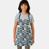 Niedlich Modern Blue Checkered Icons Muster Boy's Schürze (Insitu)