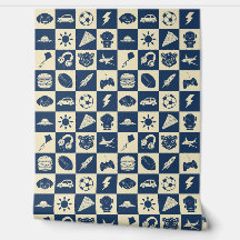 Niedlich Modern Blue Checkered Icons Muster Boy's