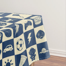 Niedlich Modern Blue Checkered Icons Muster Boy's Tischdecke