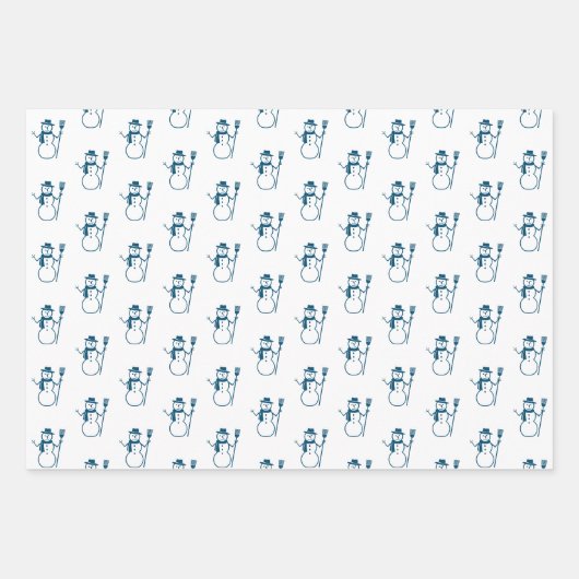 Niedlich Modern Blue Snowman Weihnachtsbaumskript Geschenkpapier Set (Vorderseite 3)