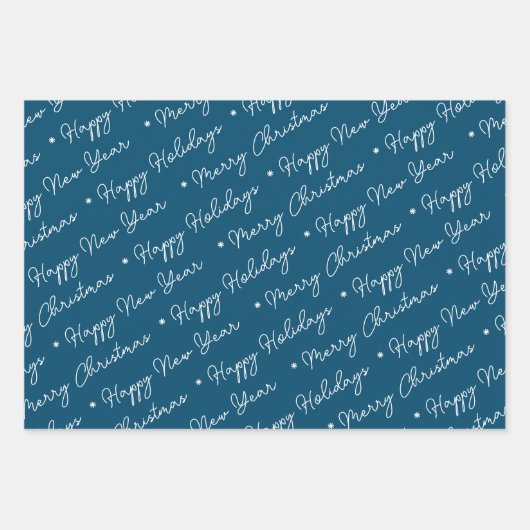 Niedlich Modern Blue Snowman Weihnachtsbaumskript Geschenkpapier Set (Vorderseite)