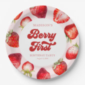 Niedlich Modern Boho Strawberry Berry 1. Geburtsta Pappteller (Vorderseite)