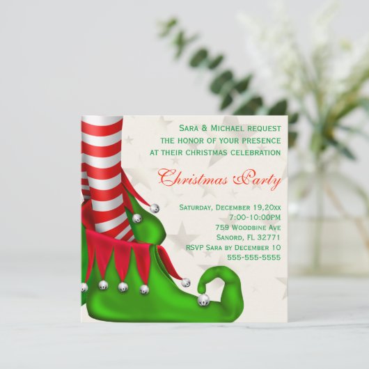 Niedlich Modern Elf Shoe Weihnachten Party Einladu Einladung (Stehend Vorderseite)