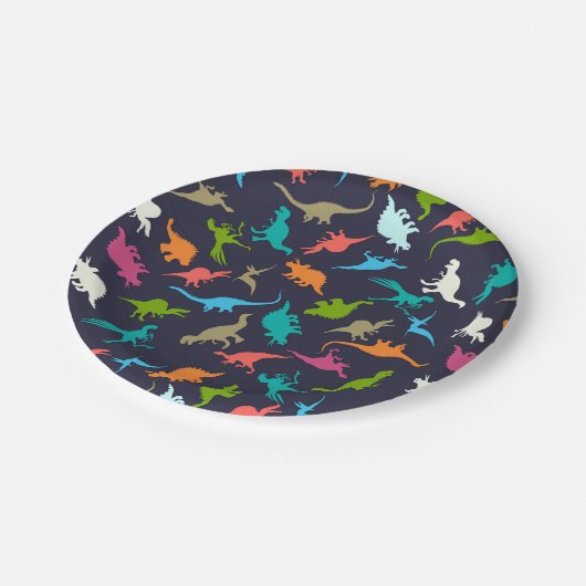 Niedlich Modern farbenfrohe Fun Dinosaurier Kinder Pappteller (Schrägansicht)