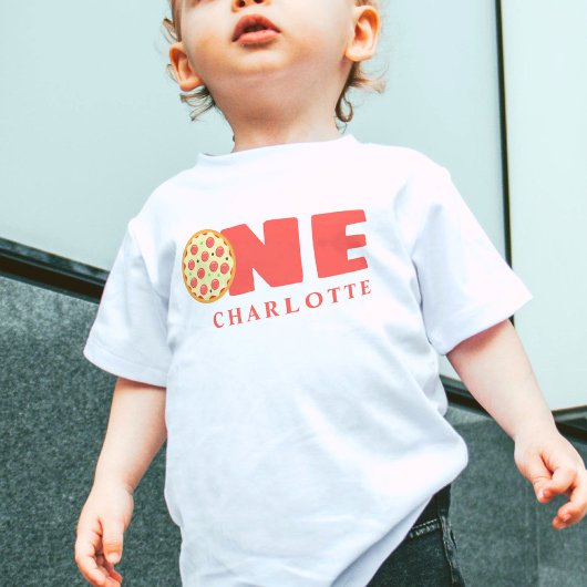 Niedlich Modern First Birthday Pizza Party Individ Baby T-shirt