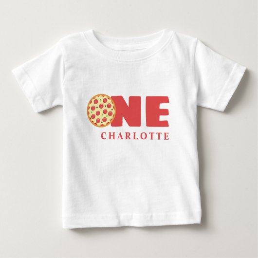 Niedlich Modern First Birthday Pizza Party Individ Baby T-shirt (Vorderseite)