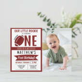 Niedlich Modern Football Ribbon Foto 1. Geburtstag Einladung (Stehend Vorderseite)