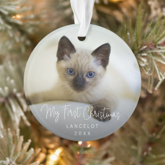 Niedlich Modern Foto Kitten Cat First Christmas Ornament (Baum)