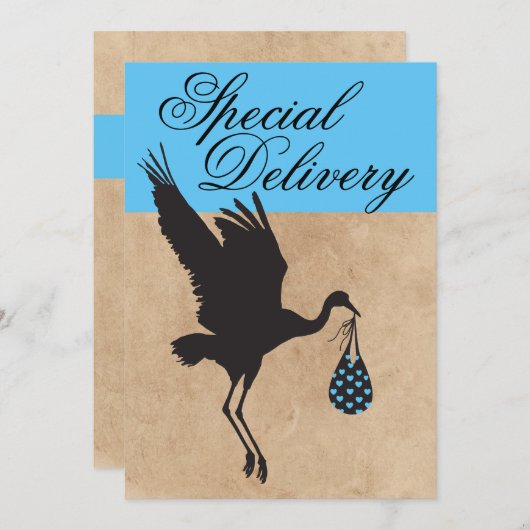 Niedlich Modern Funny Stork Baby Shower Einladung (Vorne/Hinten)