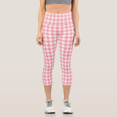 Niedlich Modern Girly White Pink Gingham Kariert Capri Leggings (Vorderseite)