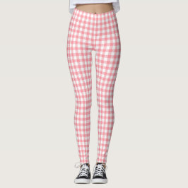 Niedlich Modern Girly White Pink Gingham Kariert Leggings
