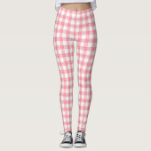 Niedlich Modern Girly White Pink Gingham Kariert Leggings (Vorderseite)