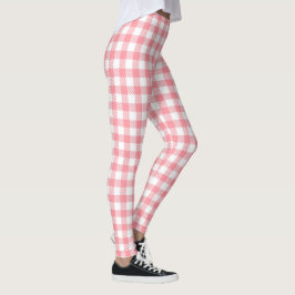 Niedlich Modern Girly White Pink Gingham Kariert Leggings