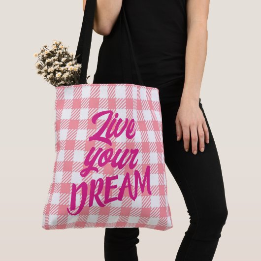 Niedlich Modern Girly White Pink Gingham Kariert Tasche (Von Nahem)