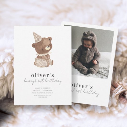 Niedlich Modern Little Bären Foto 1. Geburtstag Einladung