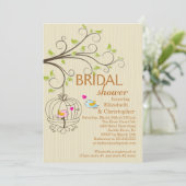 Niedlich Modern Love Birds Bridal Dusche Einladung (Stehend Vorderseite)