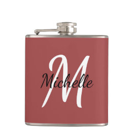 Niedlich Modern Minimal Red Monogram Name + Initia Flachmann