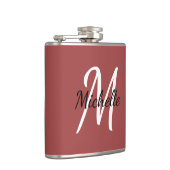 Niedlich Modern Minimal Red Monogram Name + Initia Flachmann (Rechts)