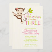 Niedlich Modern Monkey 3. Geburtstag Party Einladu Einladung (Vorne/Hinten)