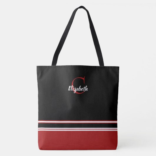 Niedlich Modern Monogram Name Initial Black Red Tasche (Vorderseite)