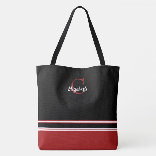 Niedlich Modern Monogram Name Initial Black Red Tasche (Rückseite)