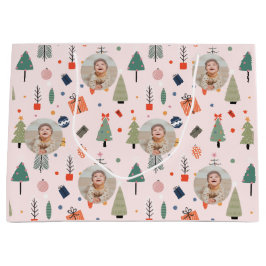 Niedlich Modern Pink Funny Christmas Foto Große Geschenktüte