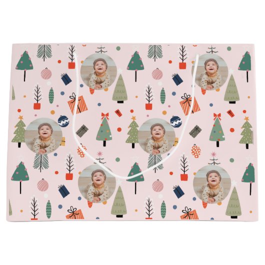 Niedlich Modern Pink Funny Christmas Foto Große Geschenktüte (Vorderseite)
