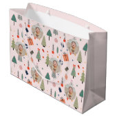 Niedlich Modern Pink Funny Christmas Foto Große Geschenktüte (Rückseite Schrägansicht)