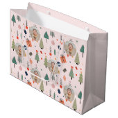 Niedlich Modern Pink Funny Christmas Foto Große Geschenktüte (Vorderseite Schrägansicht)