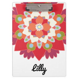 Niedlich Modern Red Floral Lotus Mandala Personali Klemmbrett