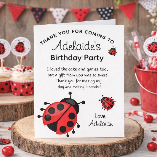 Niedlich Modern Red Ladybug Geburtstagsparty Danke