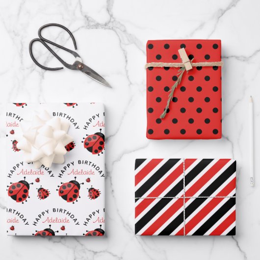 Niedlich Modern Red Ladybug Kids Geschenkpapier Set (Vorderseite)