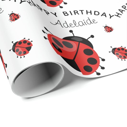 Niedlich Modern Red Ladybug Personalisiert Geschenkpapier (Rolleneckpunkt)