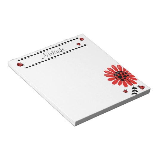 Niedlich Modern Red Ladybug Personalisiert Notizblock (angewinkelt)