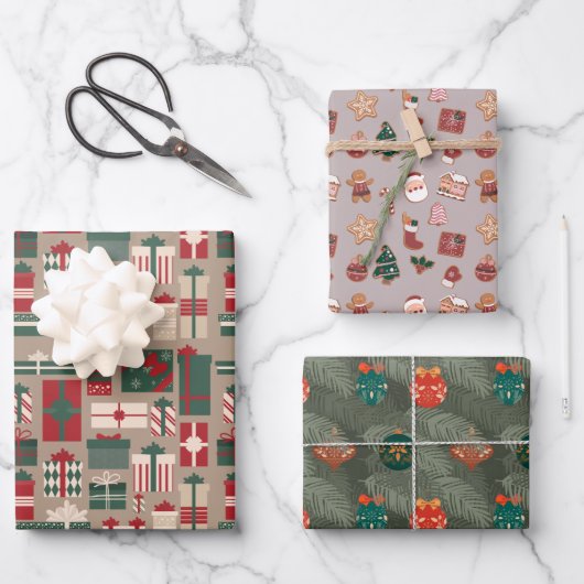 Niedlich Modern Scandi bauble Muster Weihnachten Geschenkpapier Set (Vorderseite)