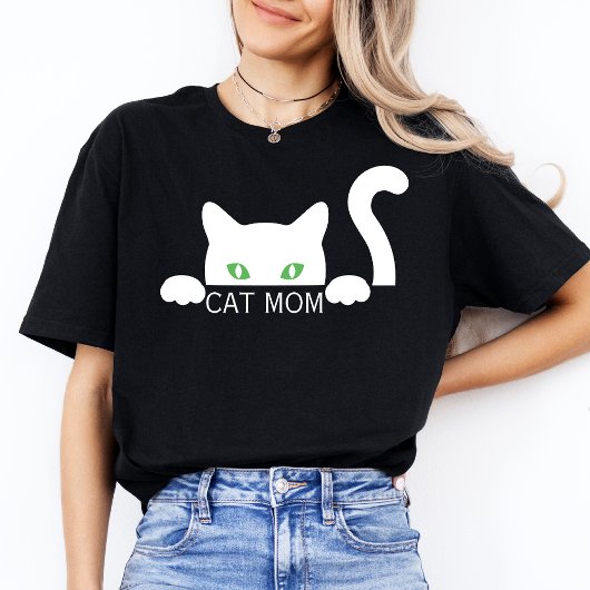 Niedlich Modern Simple Womens Black Cat Lover Mama T-Shirt