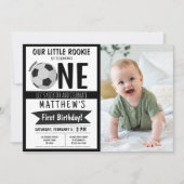 Niedlich Modern Soccer Ribbon Foto 1. Geburtstag Einladung (Vorderseite)