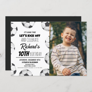 Niedlich Modern Soccer Sports Kinder Foto Geburtst Einladung