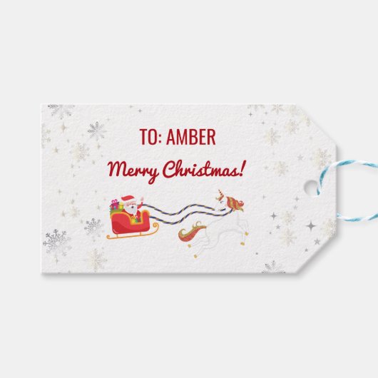 Niedlich Modern Unicorn Santa Personalisiert Name Geschenkanhänger (Vorderseite (Horizontal))
