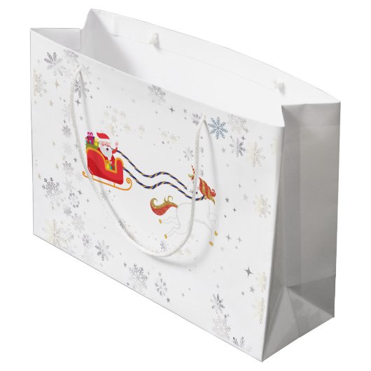 Niedlich Modern Unicorn Santa Personalisiert Name Große Geschenktüte (Rückseite Schrägansicht)