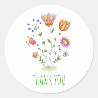 Niedlich Modern Watercolor-Blume Vielen Dank Runder Aufkleber