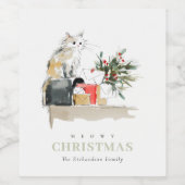 Niedlich Modern Watercolor Meowa Weihnachtsgeschen Weinetikett (Einzelnes Label)