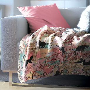 Niedlich Modern Watercolor Paris Café Cat Pattern Fleecedecke