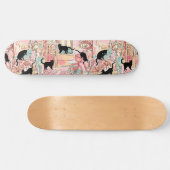 Niedlich Modern Watercolor Paris Café Cat Pattern Skateboard (Horizontal)