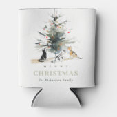 Niedlich Moderne Aquarellfarbe Weihnachtsbaumkatze Dosenkühler (Vorderseite)