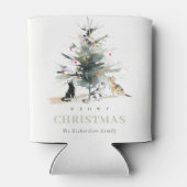 Niedlich Moderne Aquarellfarbe Weihnachtsbaumkatze Dosenkühler (Rückseite)