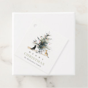 Niedlich Moderne Aquarellfarbe Weihnachtsbaumkatze Geschenkanhänger